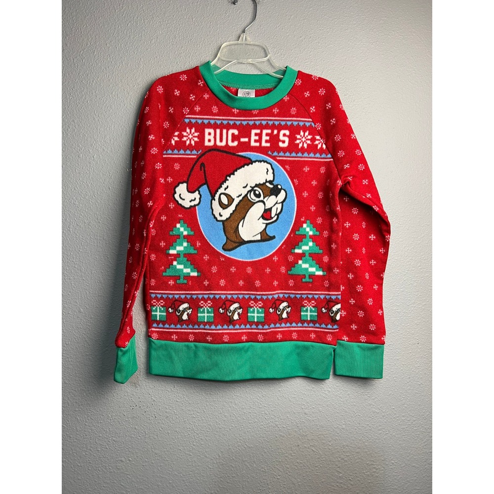 Buc-ee's Ugly Christmas Sweatshirt Red Green Holiday Beaver Santa Hat Small